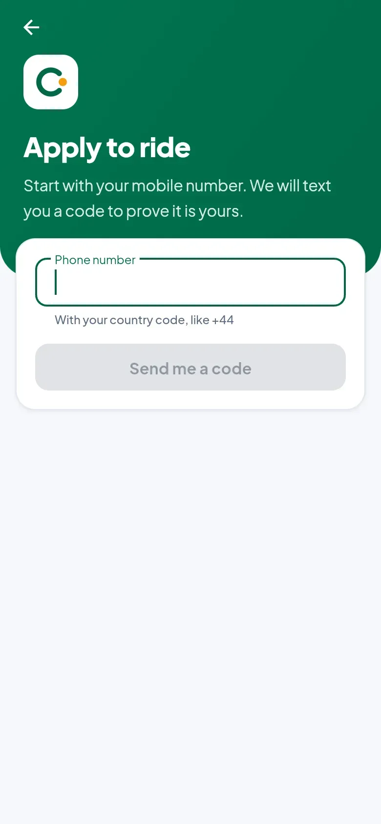 Apply to ride: start with your mobile number.